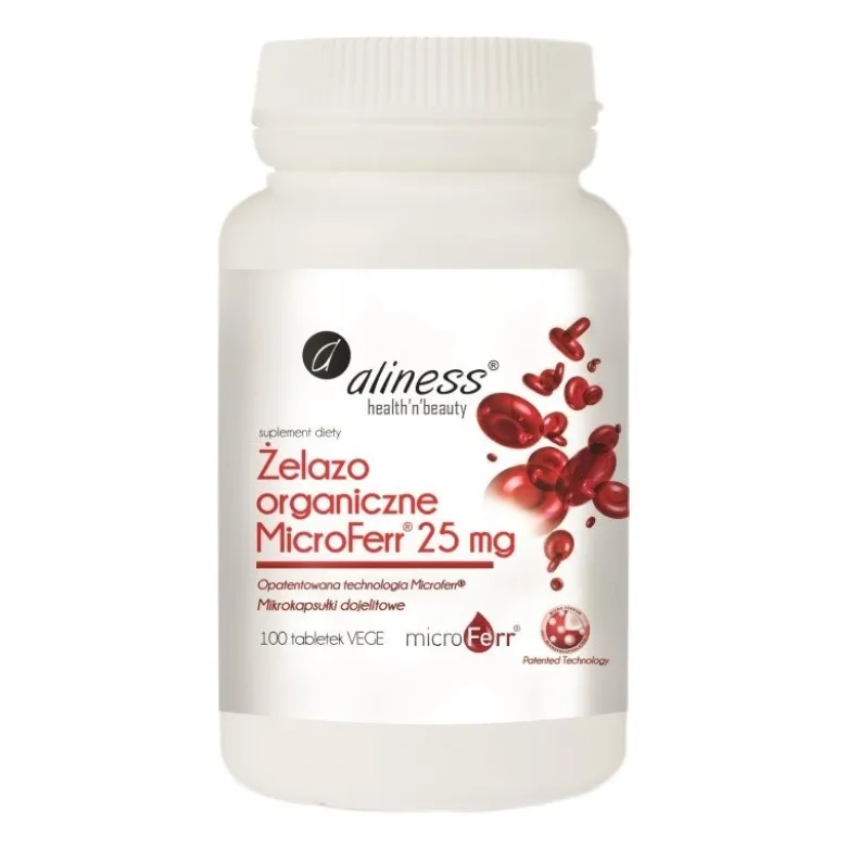 ALINESS Żelazo Organiczny Microferr® 25 mg 100 veg tabs.