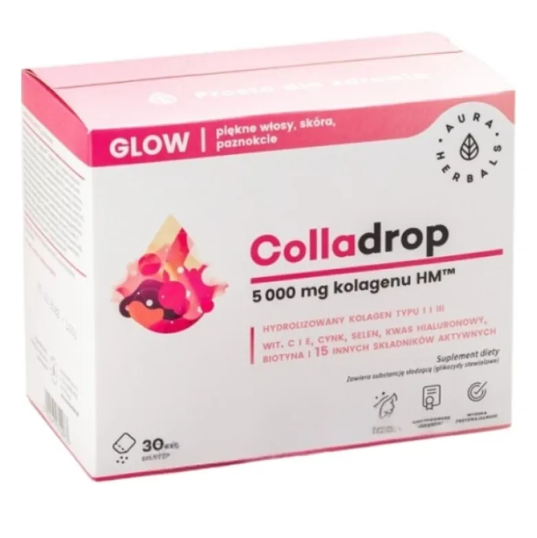 AURA HERBALS Colladrop Glow Kolagen Morski 5000 mg 30 saszetek