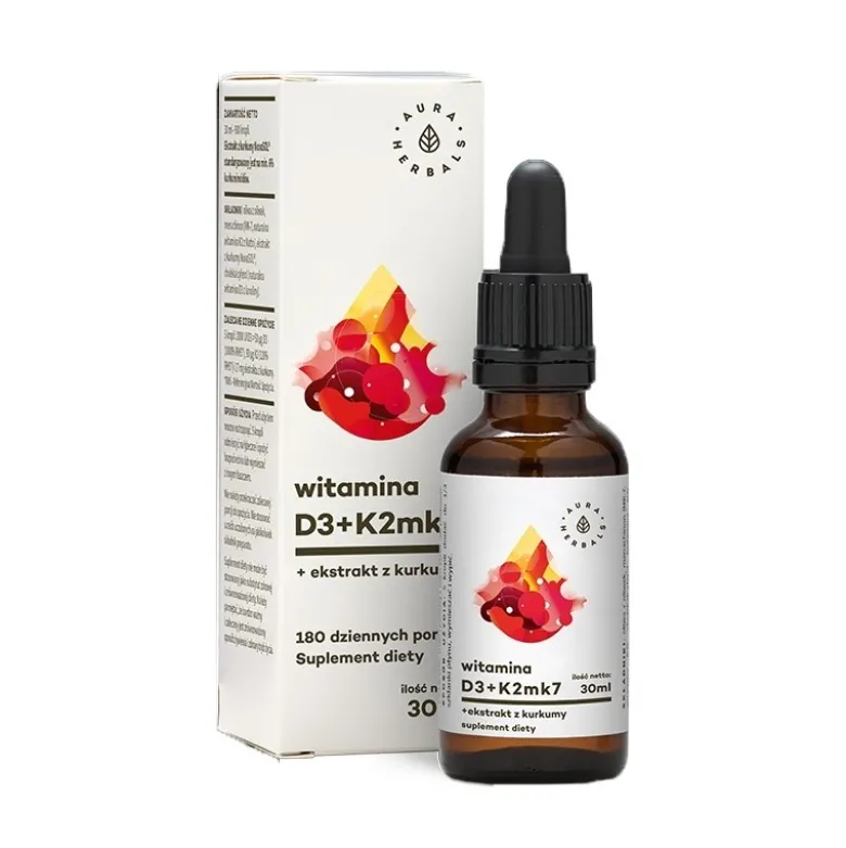 AURA HERBALS Witamina D3 (2000IU) + K2MK7 + ekstrakt z kurkumy NovaSOL 30 ml