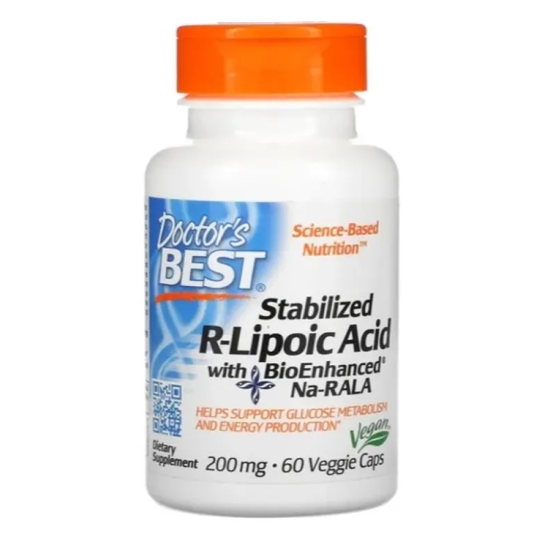 DOCTOR'S BEST Stabilized R-Lipoic Acid with BioEnhanced Na-RALA 200 mg 60 veg caps.