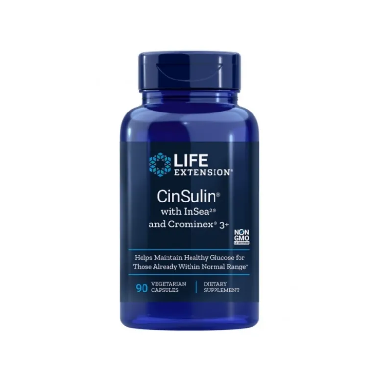 LIFE EXTENSION CinSulin With InSea2 and Crominex 3+ 90 veg caps.