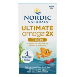 NORDIC NATURALS Ultimate Omega 2X Fish Oil TEEN Strawberry 60 mini softgels.