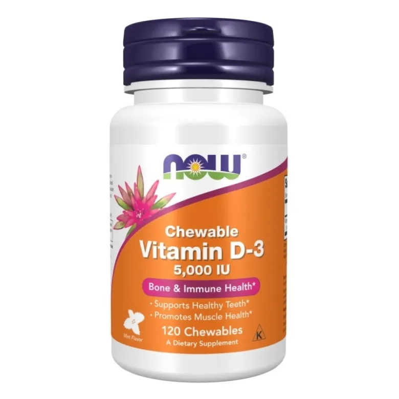 NOW FOODS Witamina D3 5000 IU 120 tab. do żucia