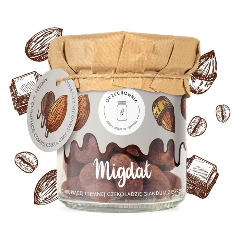 ORZECHOWNIA Migdał w Chrupiącej Ciemnej Czekoladzie Gianduia z Espresso 150 g