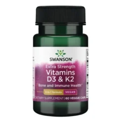 SWANSON Extra Strength Vitamins D3&K2 60 veg caps.