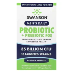 SWANSON Mens Daily Probiotic + Prebiotic FOS 35 Billion CFU 13 Targeted Strains With Saw Palmetto 60 veg caps.