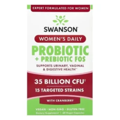 SWANSON Womens Daily Probiotic + Prebiotic FOS 35 Billion CFU 15 Targeted Strains With Cranberry 60 veg caps.